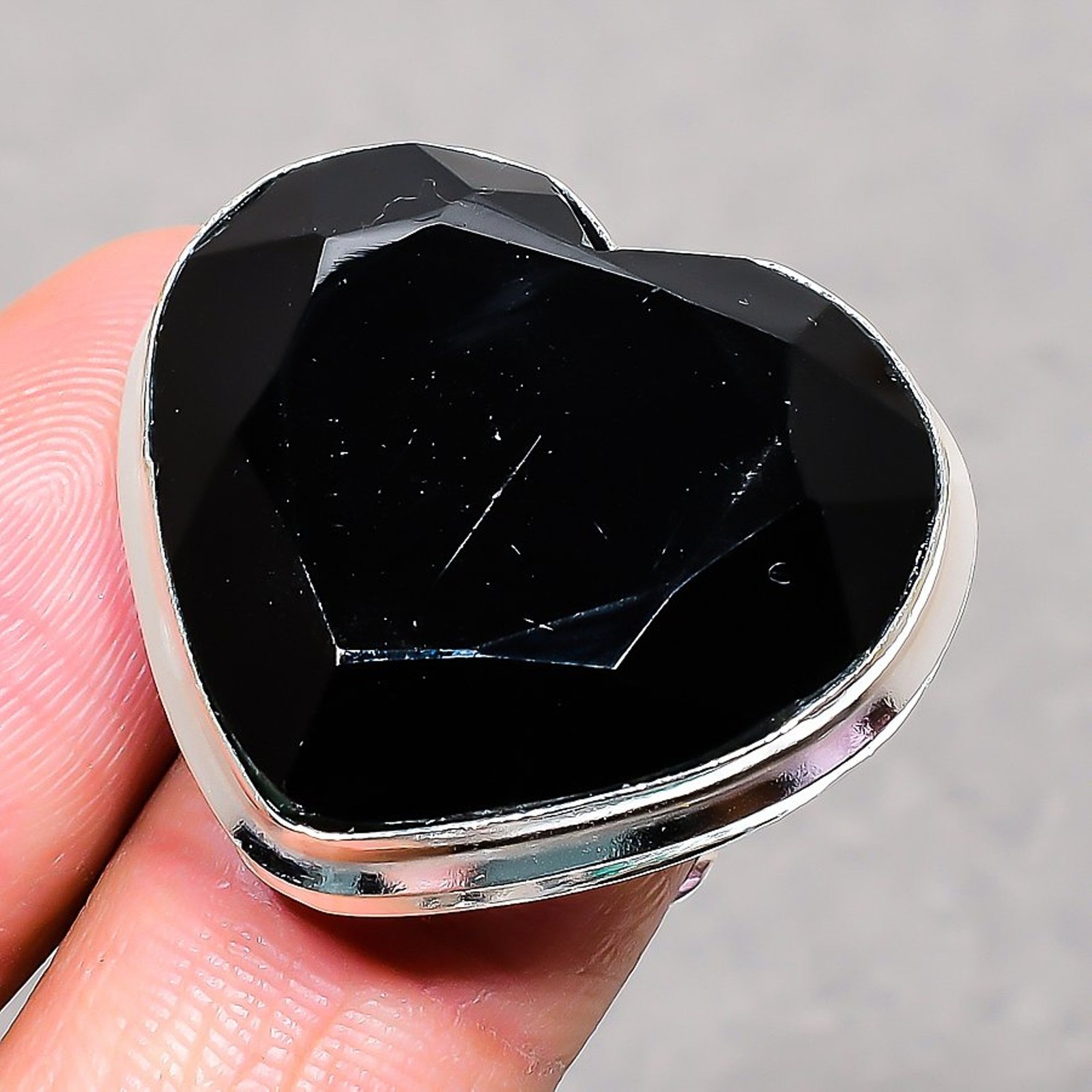 Black Spinel Heart Shape Gemstone Adjustable Ring Statement Handmade Jewelry