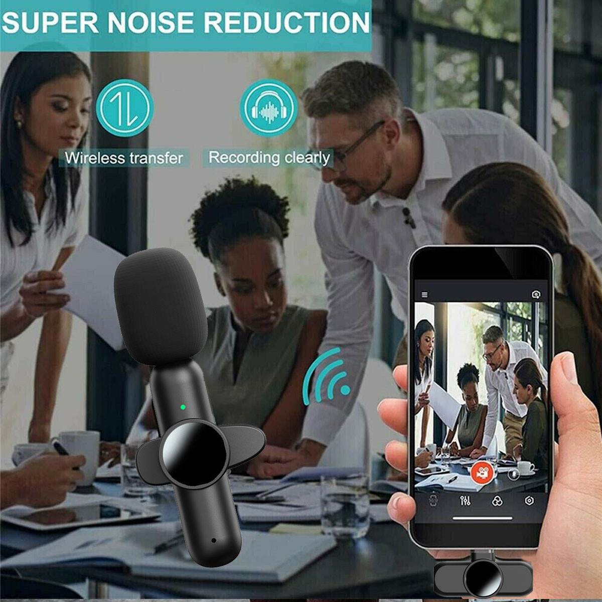 2 Pack Mini Wireless Lavalier Microphone Audio Video Recording for iPhone iOS