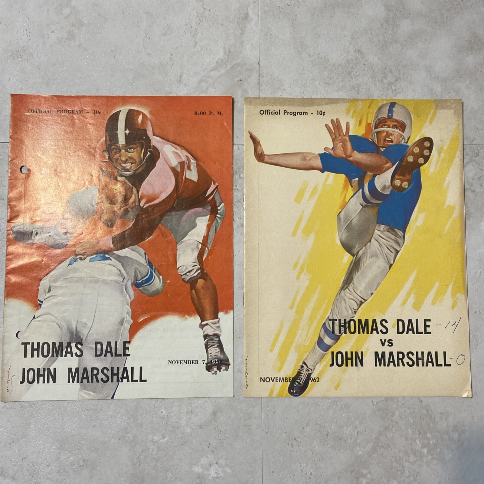 (2) ‘58 ‘62 Thomas Dale John Marshall HS Football Game Programs Rich VA Vtg Rare