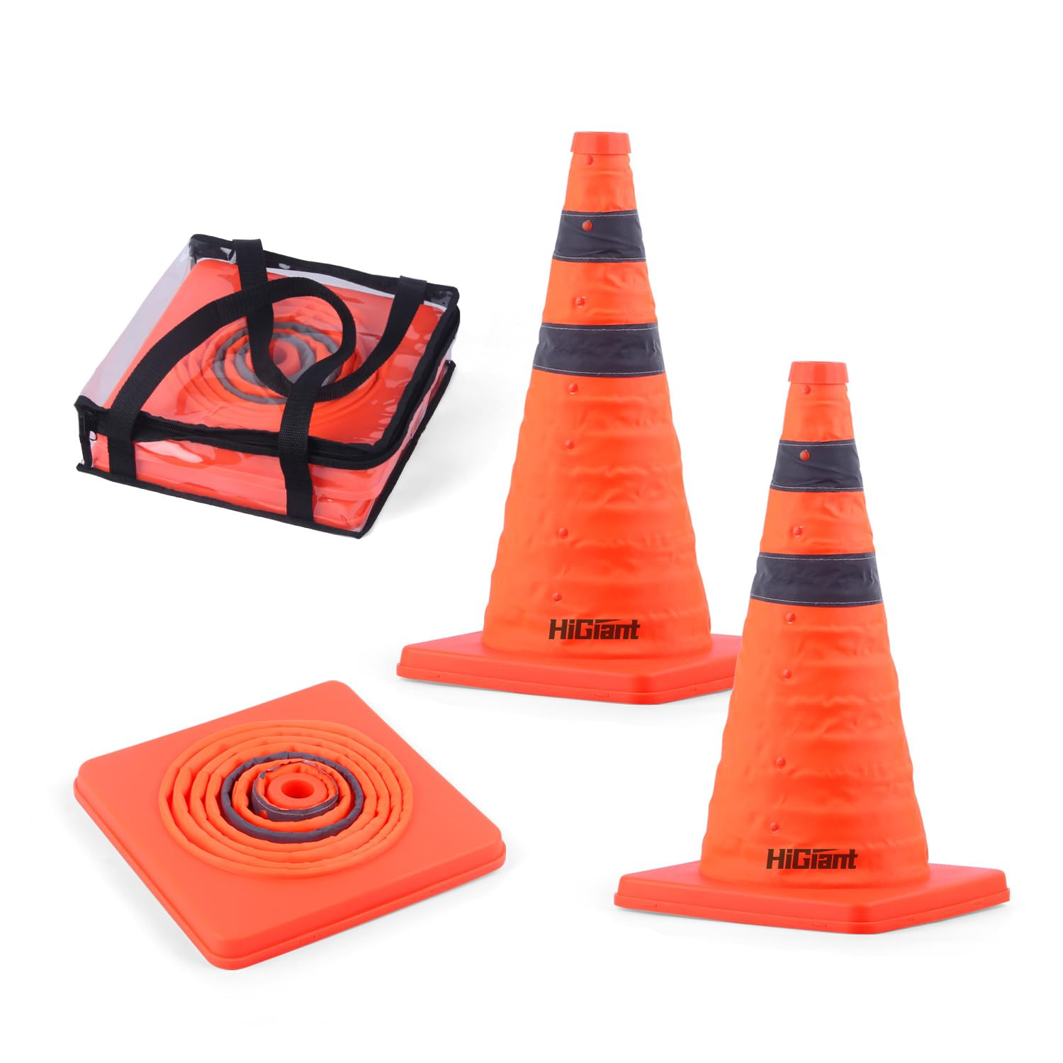 [2 Pack] Collapsible Traffic Safety Cones 18 Inch, Orange Cones, Widely Use P...