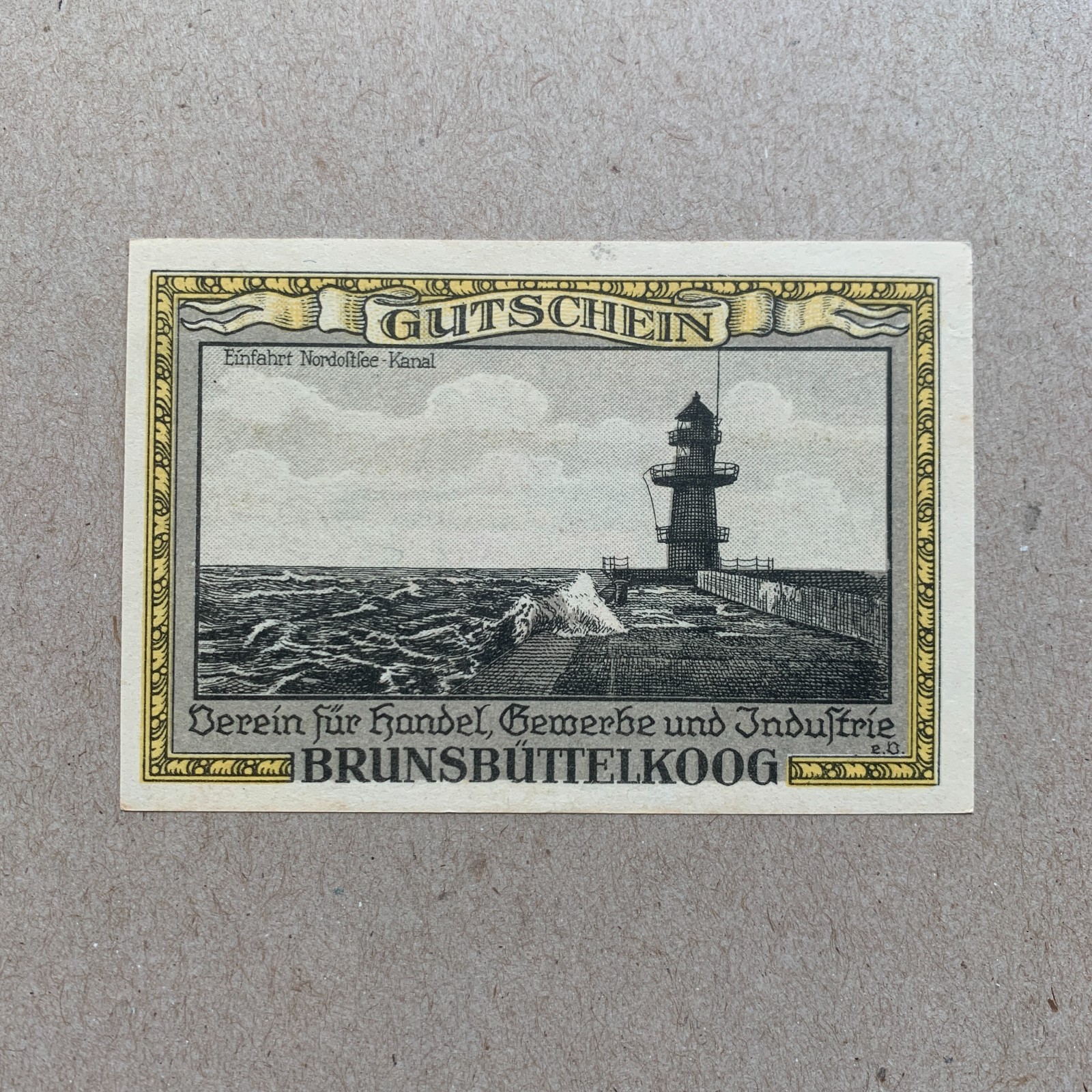 Lighthouse Germany Notgeld Banknote. Era Between WW1 & WW2 German Currency