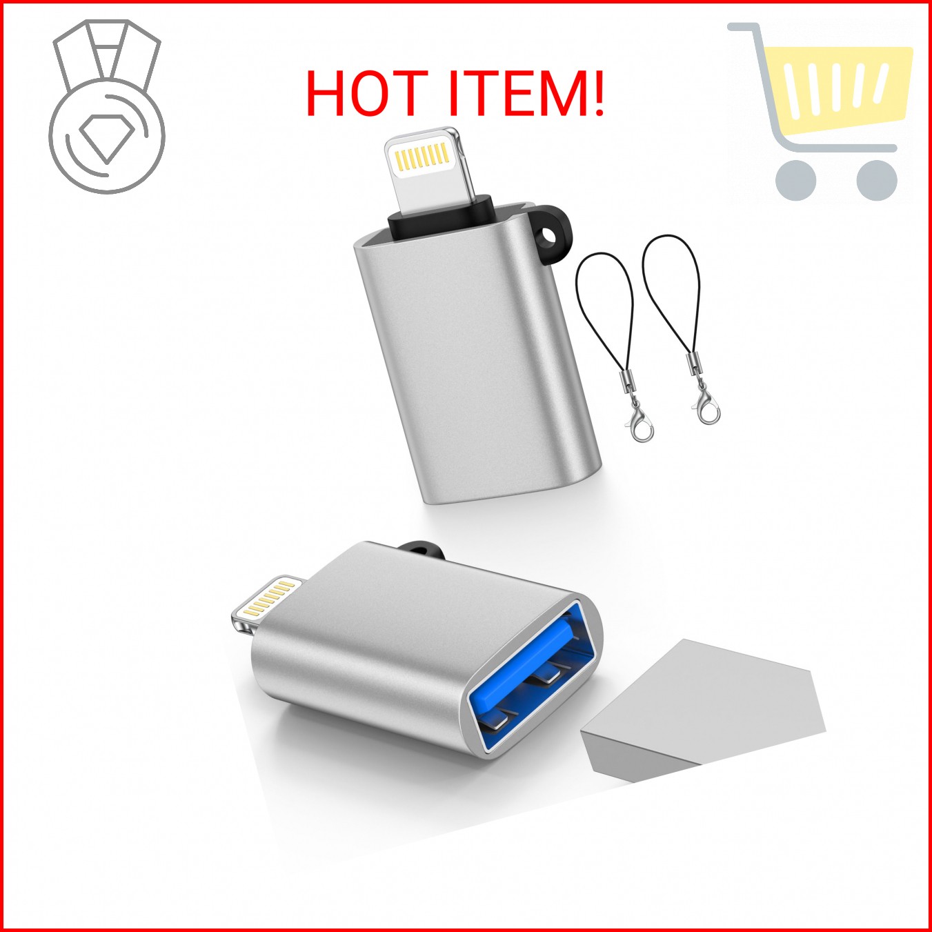 Lightning Male to USB Female Adapter, USB to iPhone OTG Dongle Adapter-2Pcs