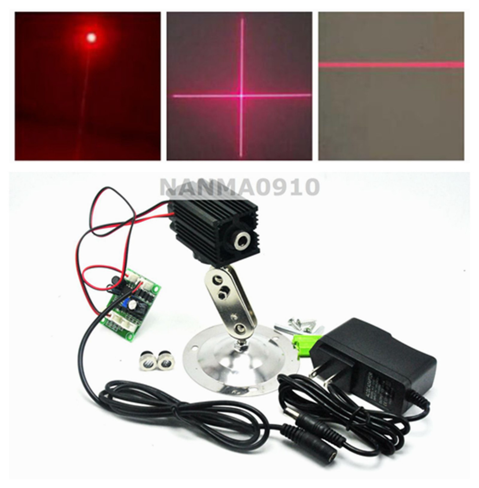 Focusable 650nm 200mw Dot Line Cross Red Laser Diode Module w/12V Adapter+Holder
