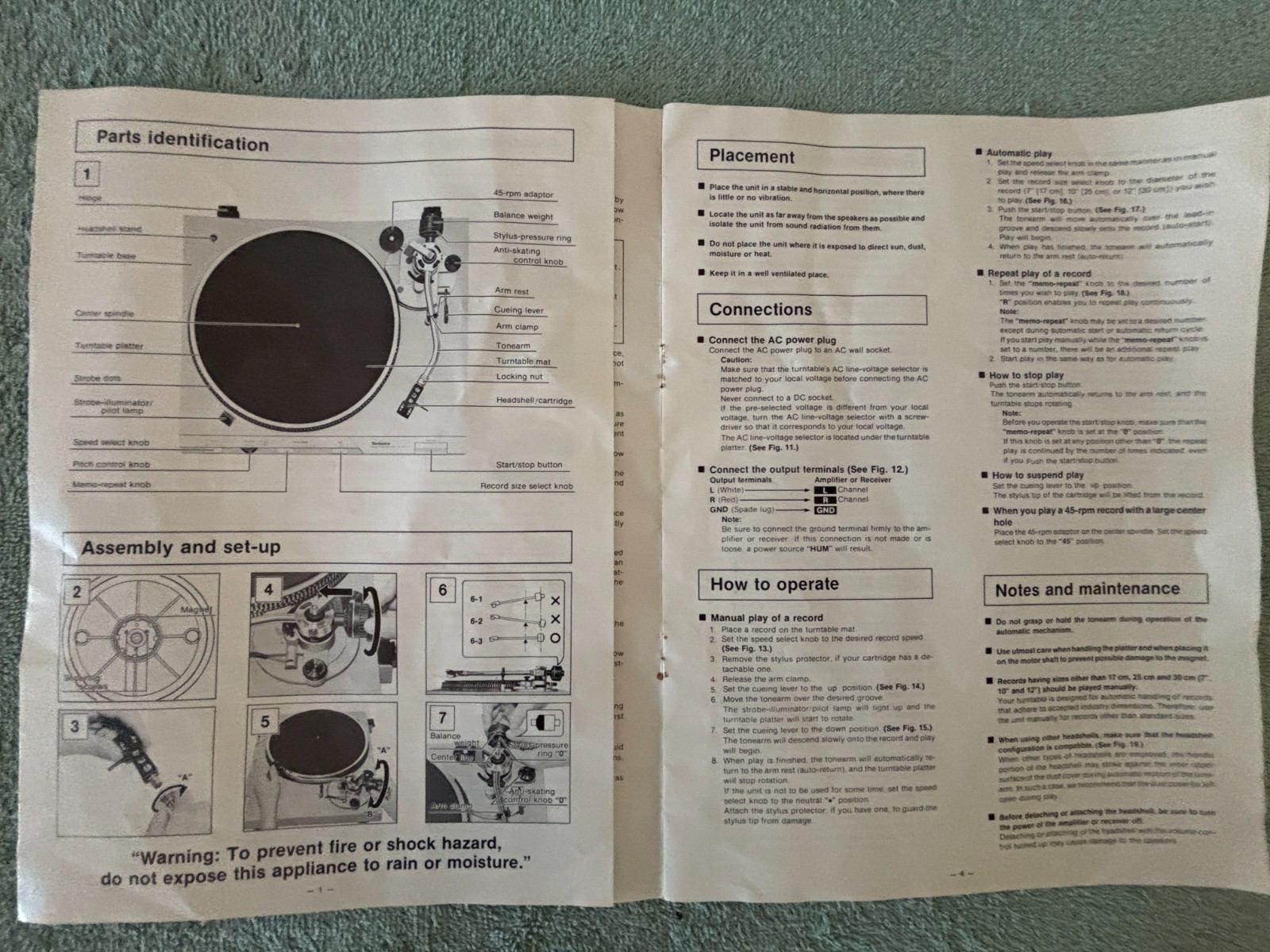 Technics SL-D3 Original Owner's Manual-Good Instructional Document