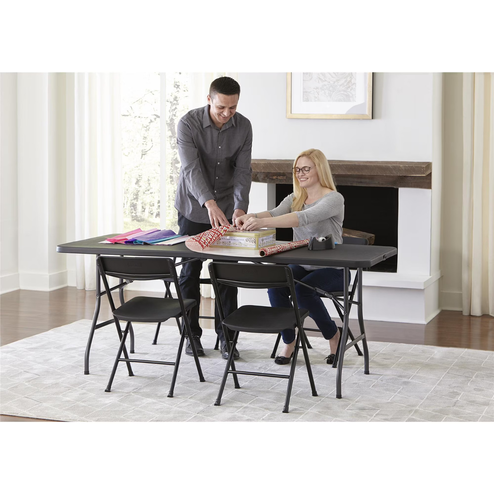 Cosco Heavy-Duty 6 Foot Premium Folding Table, Black