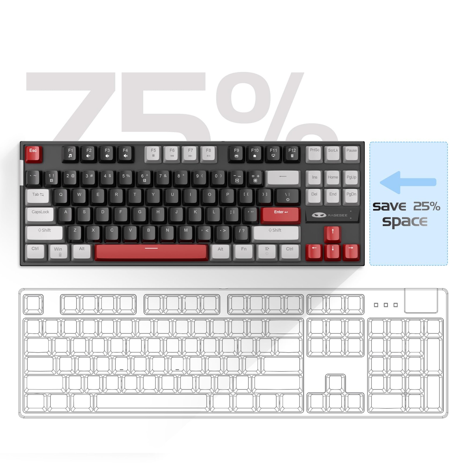 Magegee 75 Mechanical Gaming Keyboard Red Switch Led Blue Backlit 87 Keys