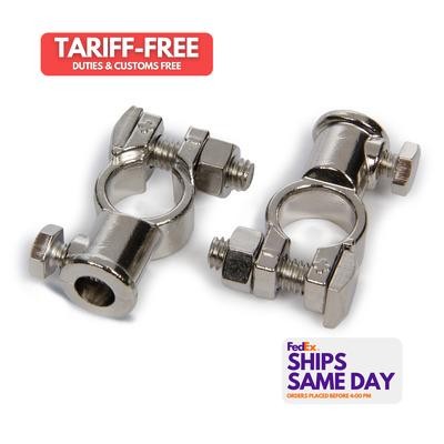 Quickcar 57-630, Pair of Battery Terminals Top Mount Bolt-On Brass Nickel Perfor
