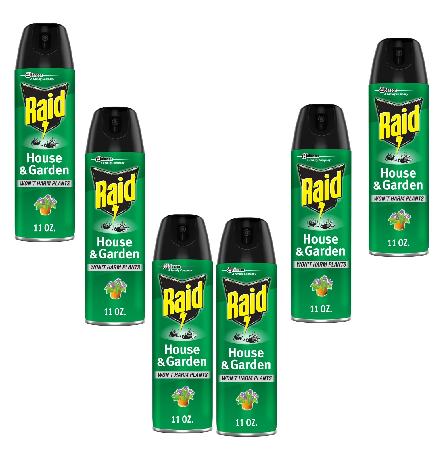 6 Pack Raid House & Garden Insect Killer Spray- In/Outdoor Plant-safe Size 11 oz