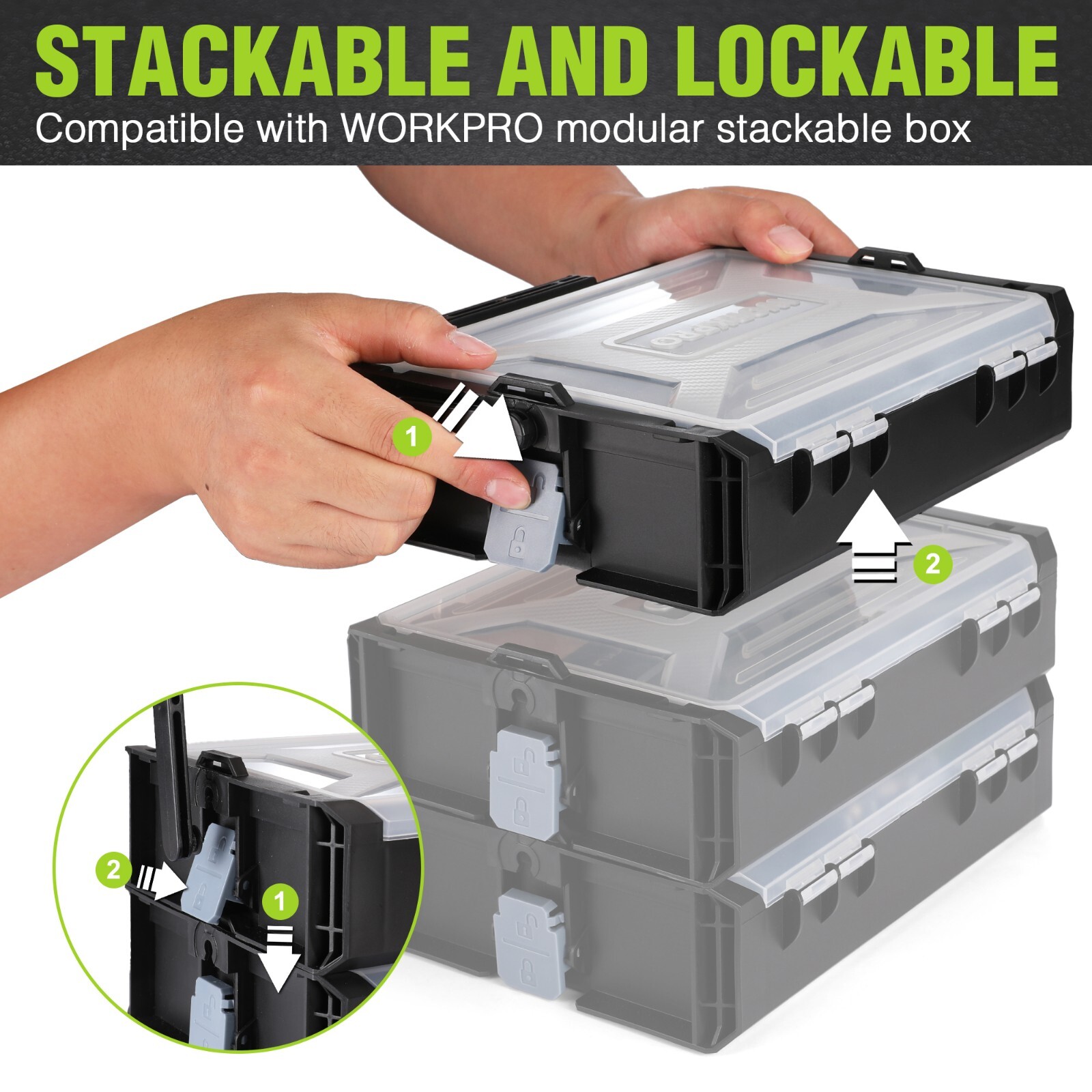 WORKPRO Power Drill Set&Stackable Tool Box, 8V Cordless Drill Driver Pink /Gray