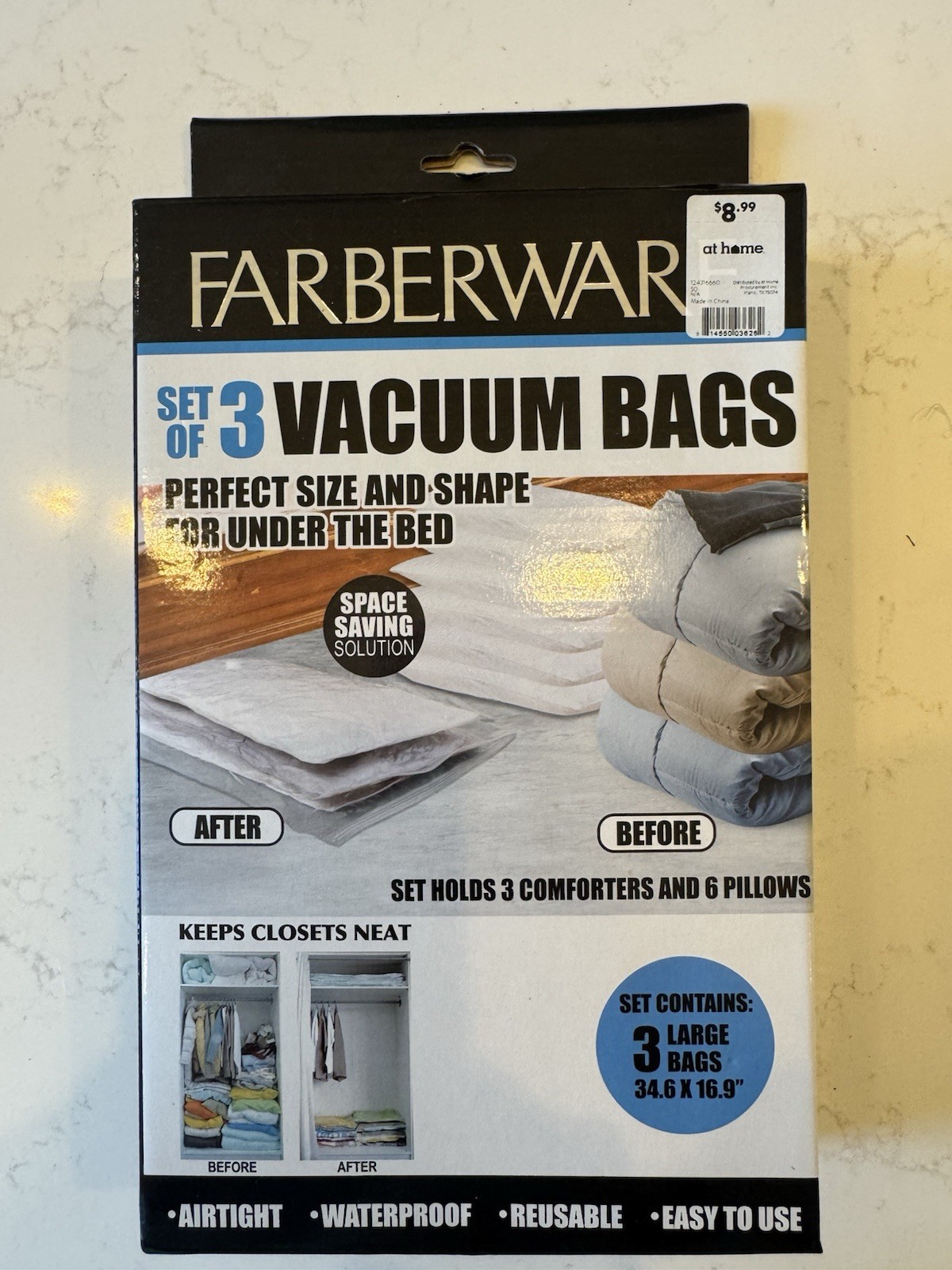 Farberware 3 Large Vacuum Storage Bags Airtight Waterproof Reusable