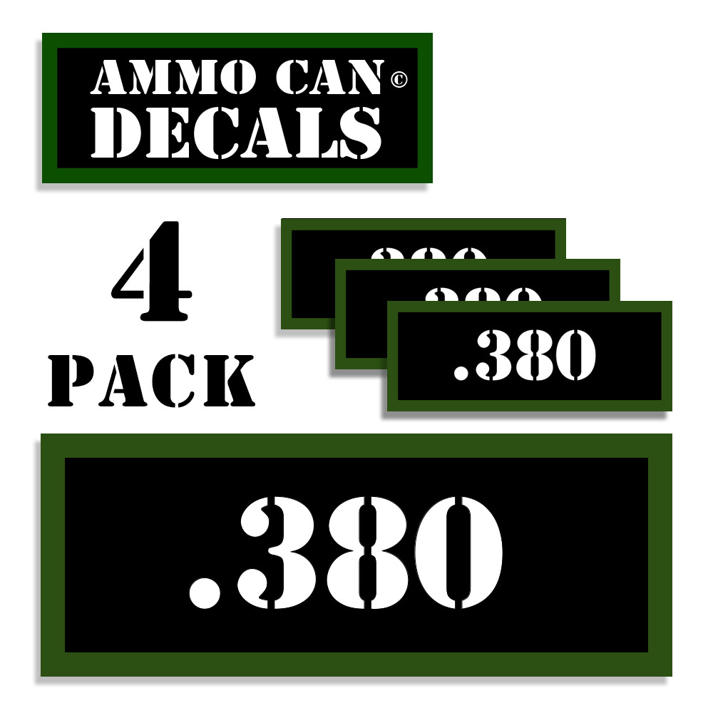 380 Ammo Can LABELS STICKERS DECALS for Ammunition Cases 3"x1.15" 4pack