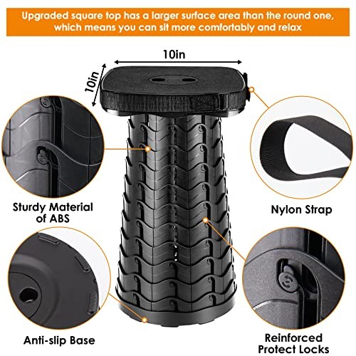 Collapsible Stool with Soft Removable Cushion & Waterproof Carry Bag -