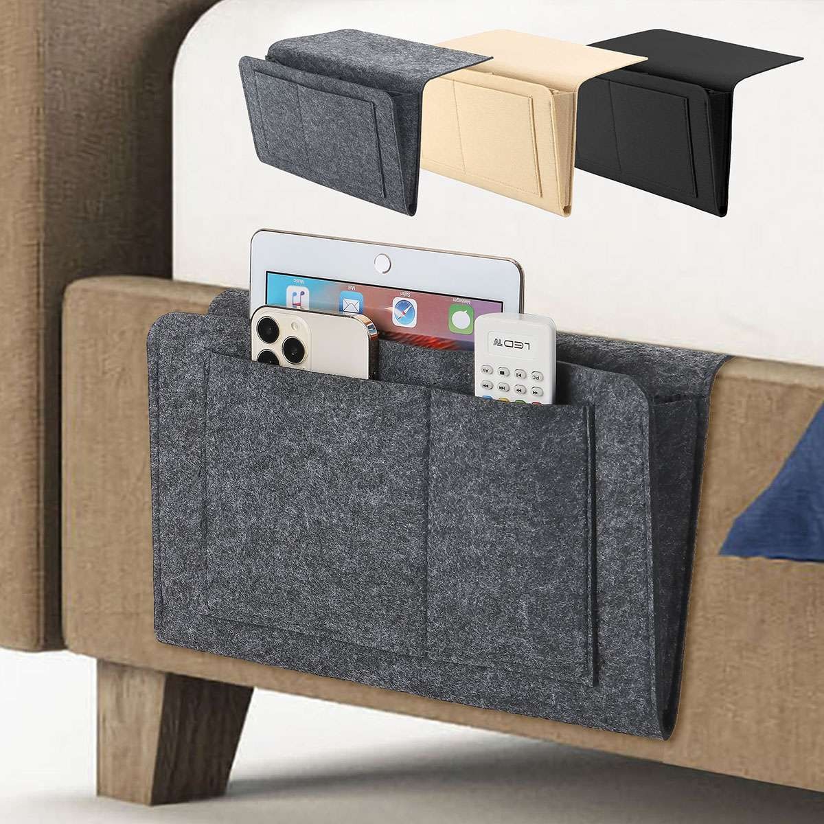 Bedside Caddy Storage Organizer Remote Control Holder Bag Pocket Couch Sofa