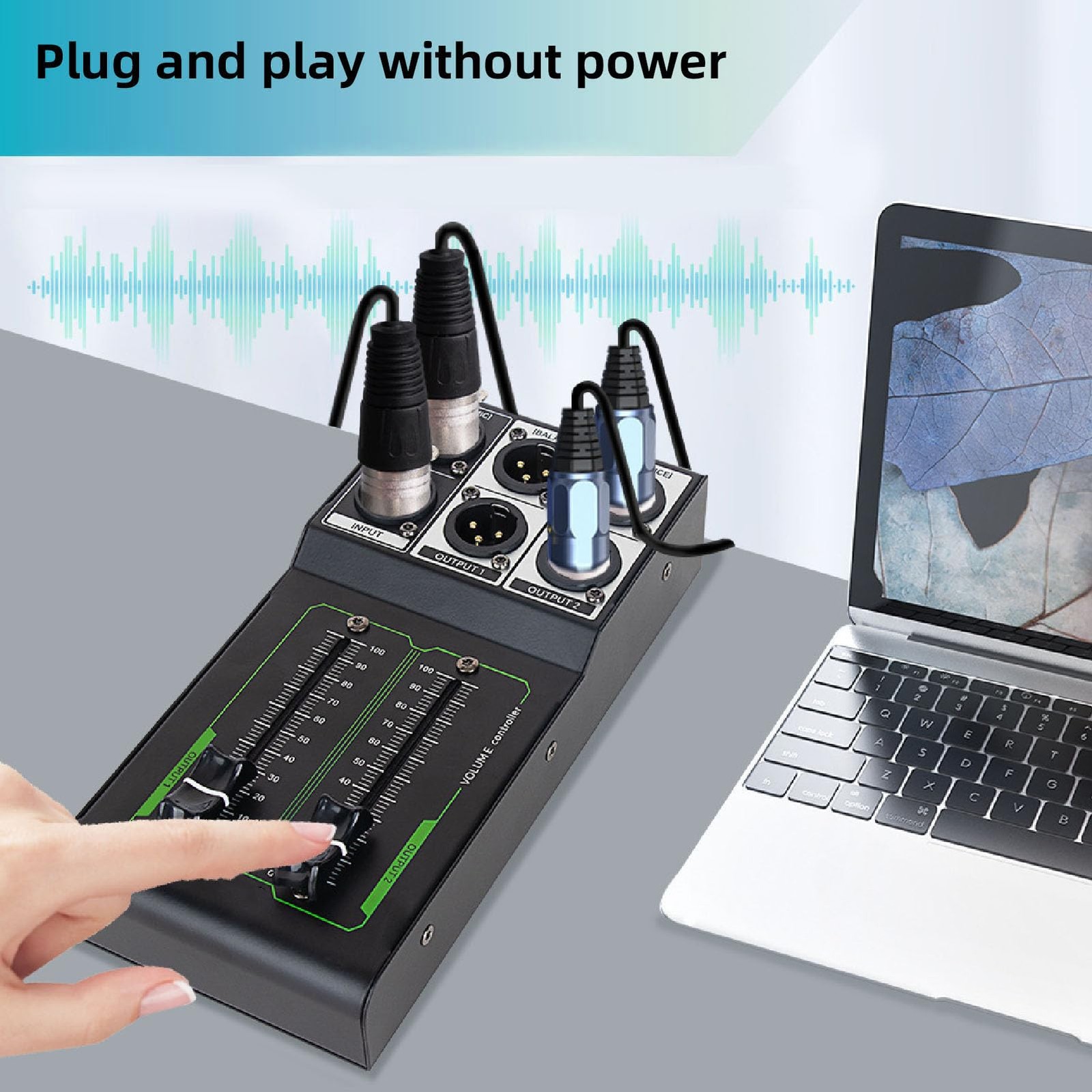 Passive Monitor Volume Controller, XLR 1 Input 2 Output Stereo black