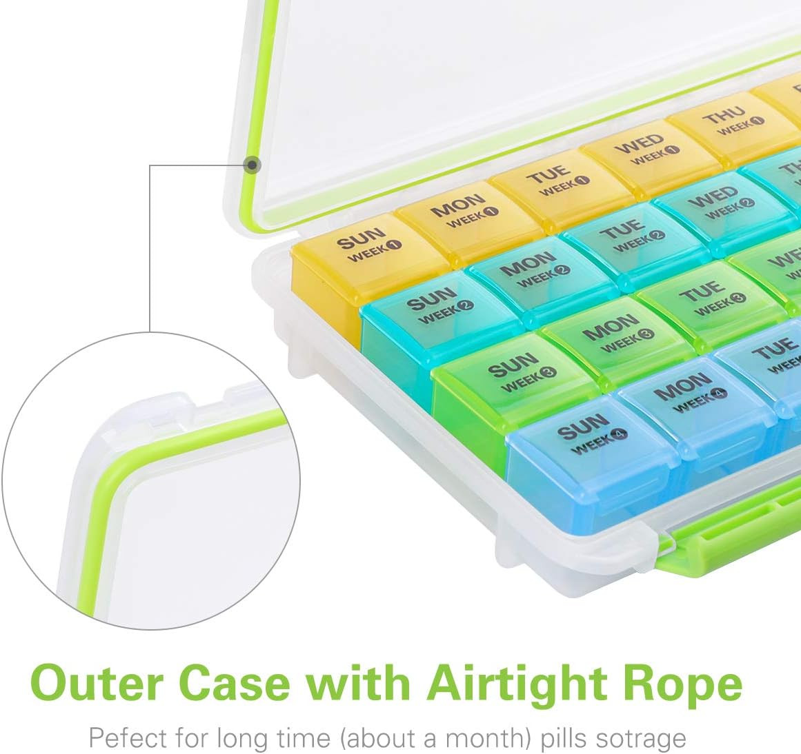 Monthly Pill Organizer, Moisture-Proof Large 28 Days Pill Box with Removable ...