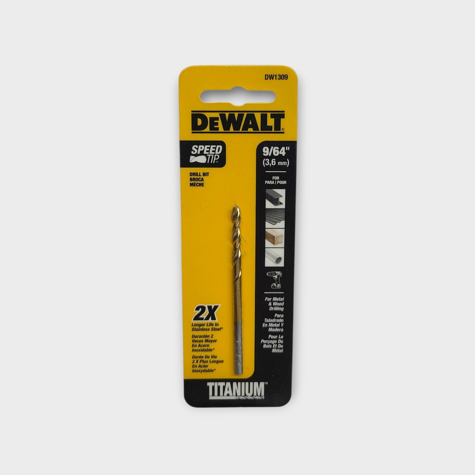 DEWALT 9/64-Inch Titanium Speed Tip Drill Bit DW1309 for Wood & Metal