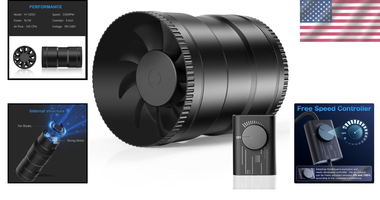 Upgrade Controller 6 Inch Inline Duct Fan - 345 CFM for Comfort & Airflow