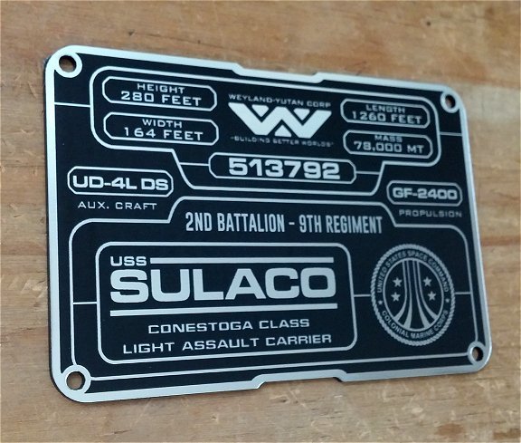 CUSTOM ALIENS USCM SULACO 513792 SPECIFICATIONS DATA PLATE PROP XENOMORPH