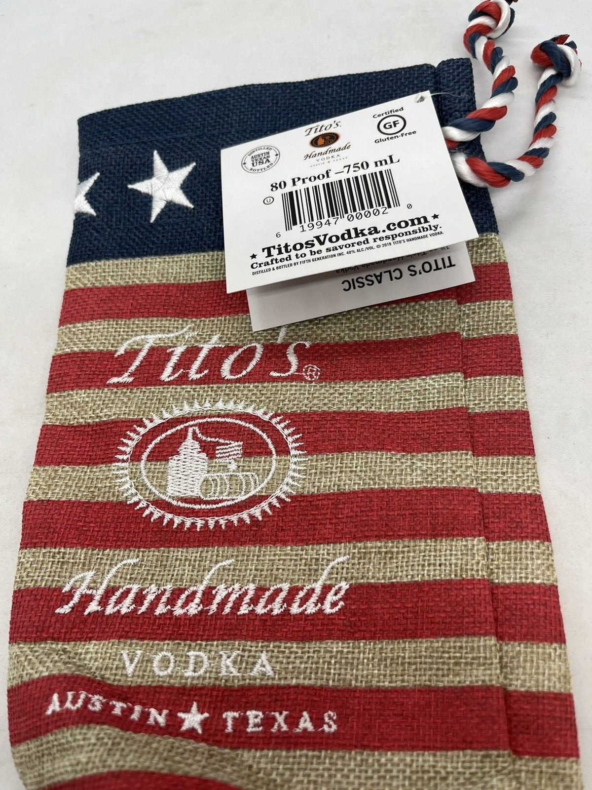 NWT Titos Vodka  Bottle Cover Gift Bag Patriotic 2019 American Flag Logo F/S