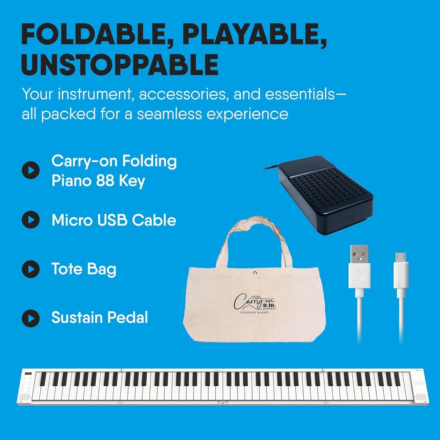 Portable 88-Key MIDI Controller with Rechargeable Battery