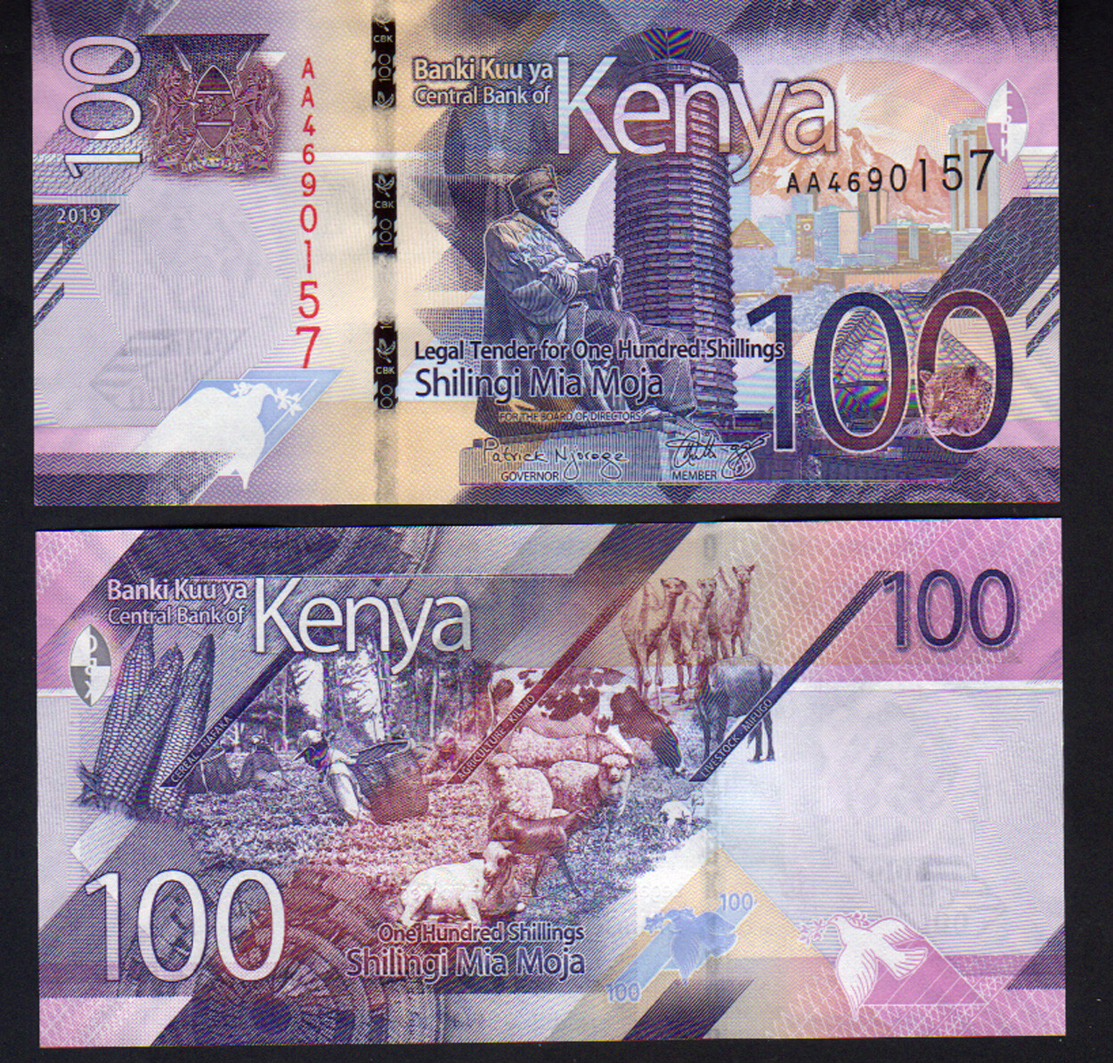 Kenya 100 Shillings 2019, Pick New Mint Unc "AA prefix"