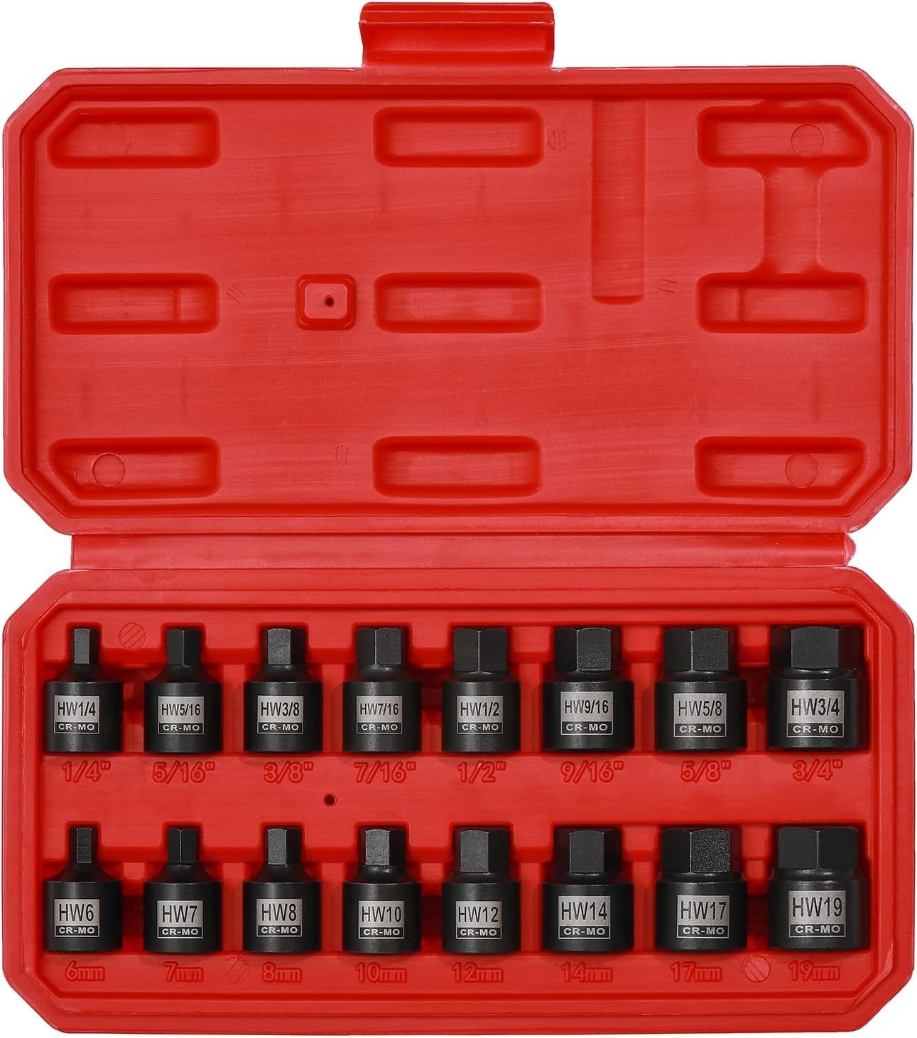 16PCS 3/8" Drive Low Profile Impact Hex Driver Set, Sae/Metric, CR-MO, 16 Pieces
