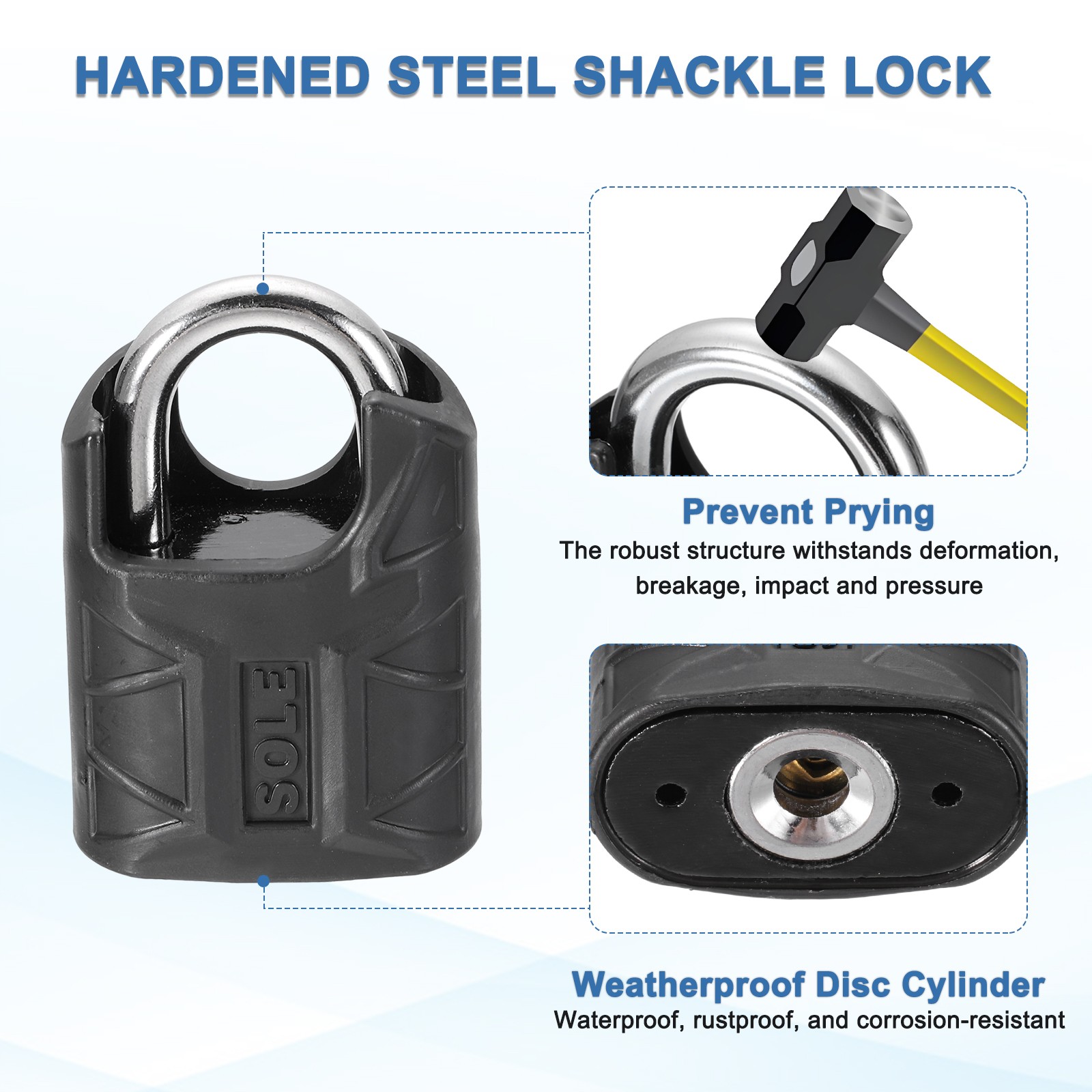 2Pcs High Security Solid Steel Padlock with Key, Black (1-5/16 Inch)