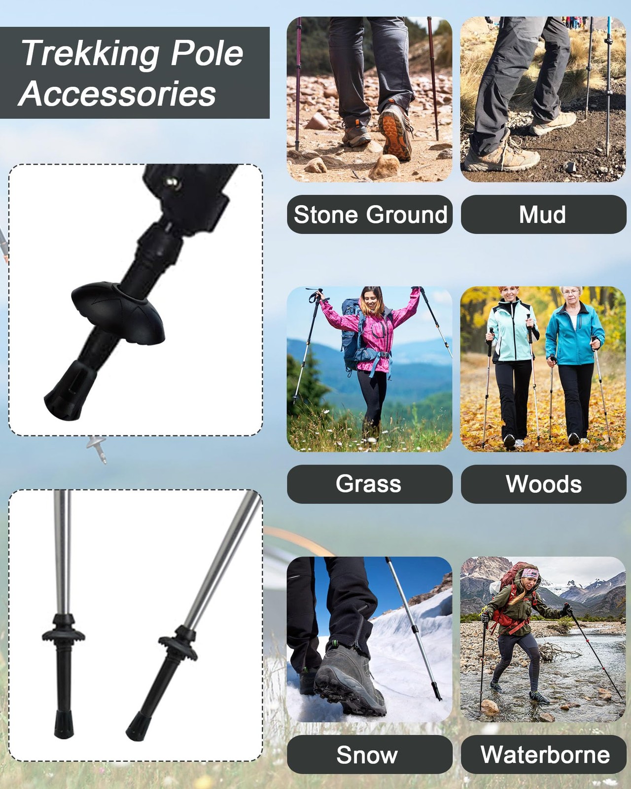 12 PCS Replacement Rubber Trekking Poles Tips Sets AntiSlip End Protectors