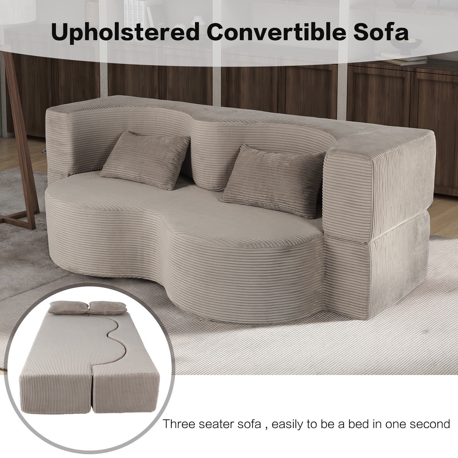 2-in-1 Foldable Sofa Bed,75 Inch Folding Boneless Couch Convertible Compressed