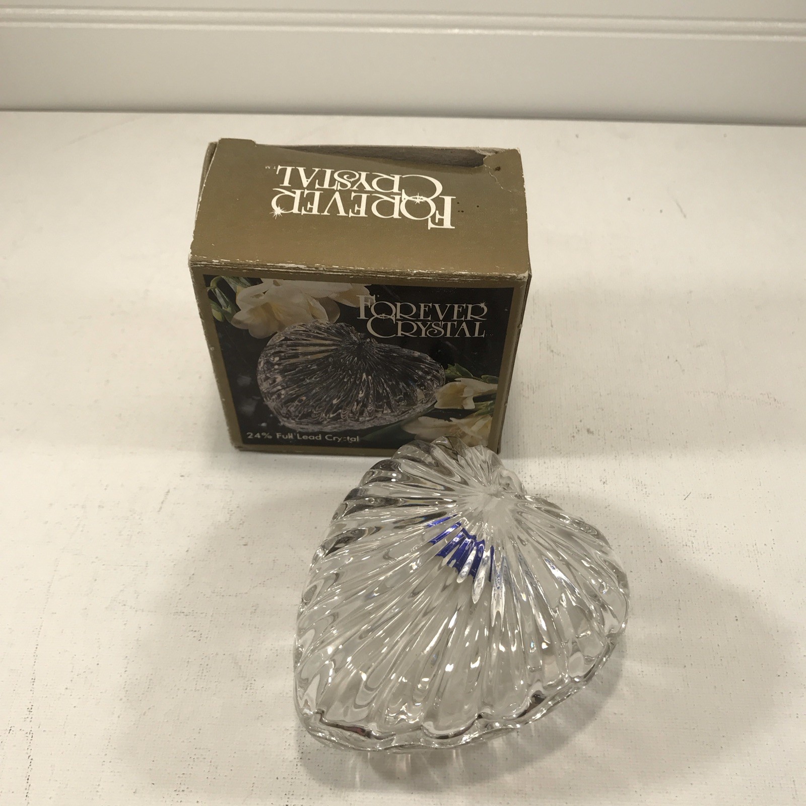 Vintage Forever Crystal 24% Full Lead Crystal Heart Box Trinket Box (#24)