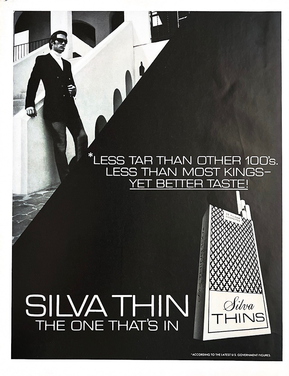 1970 SILVA THINS CIGARETTES Original Vintage Print Ad 10" x 13"