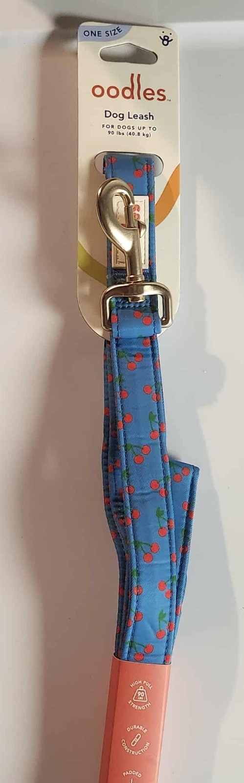 Oodles 6Ft Dog Leash For Dogs Upto 90 Pounds Blue W/ Red Cherry Pattern