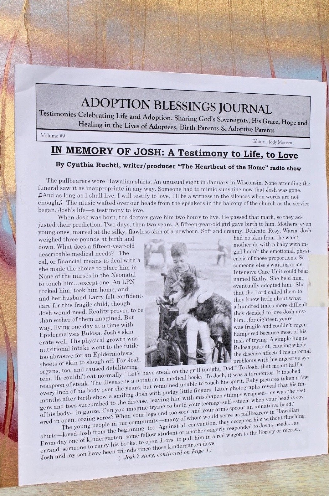 Adoption Blessings Newsletter by Jody Moreen, In Memory of JOSH Vol 9, 2005