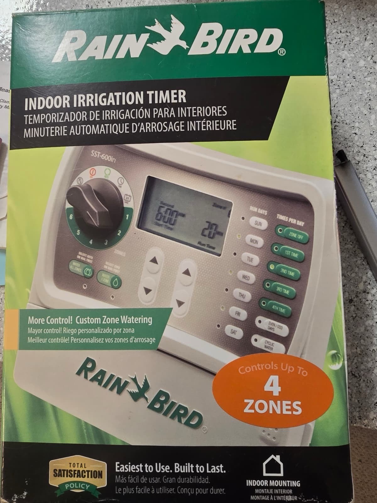 Rain Bird SST-600in Indoor Sprinkler Controller Timer 4-Zone Digital Display