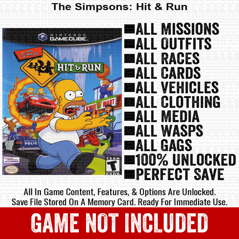 The Simpsons Hit Run 100% Nintendo GameCube Memory Card Save CHEATS