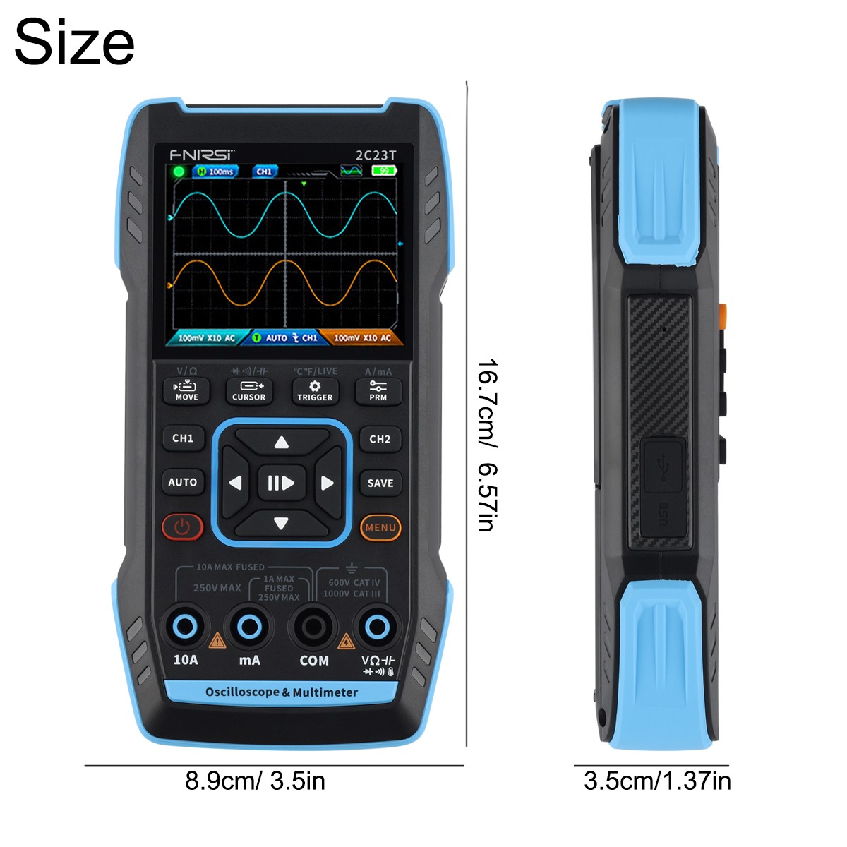 FNIRSI 2C23T Handheld Digital Oscilloscope Multimeter Function Signal Generator+