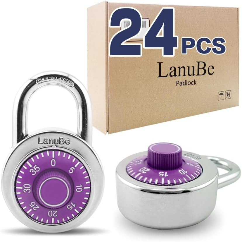 Purple Dial Combination Locks, 2" Wide, Pack of 24 for Gym & School Lockers