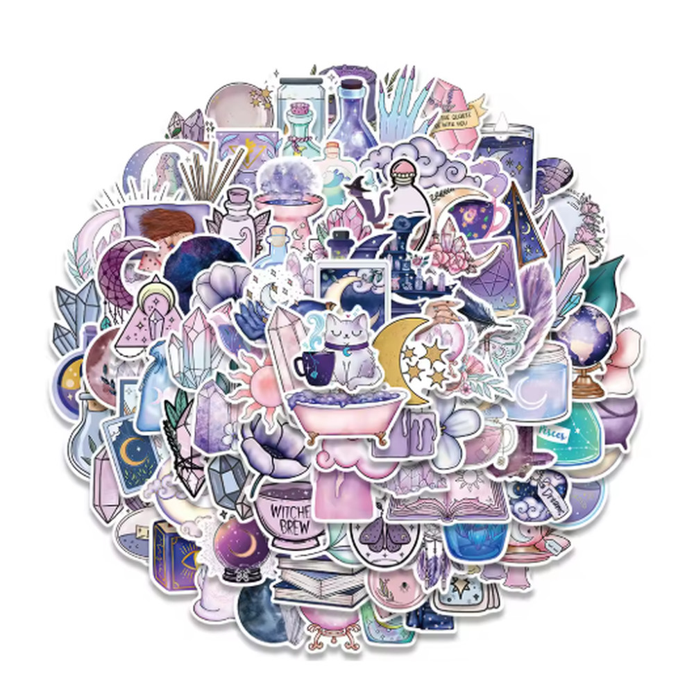 Cartoon Art Magic Witch Moon Crystal Cute Stickers Aesthetic Decals Laptop PDF