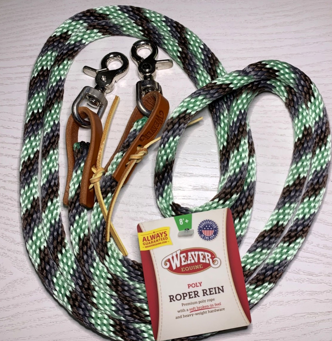 8' WEAVER Premium 5/8" Colorful Poly Rope Reins Waterloop Tie Ends Scissor Snaps