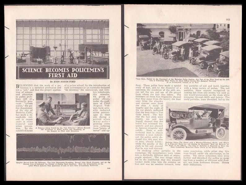 “Science Becomes Policeman’s First Aid” 1922 pictorial Berkley CA Lie Detector++