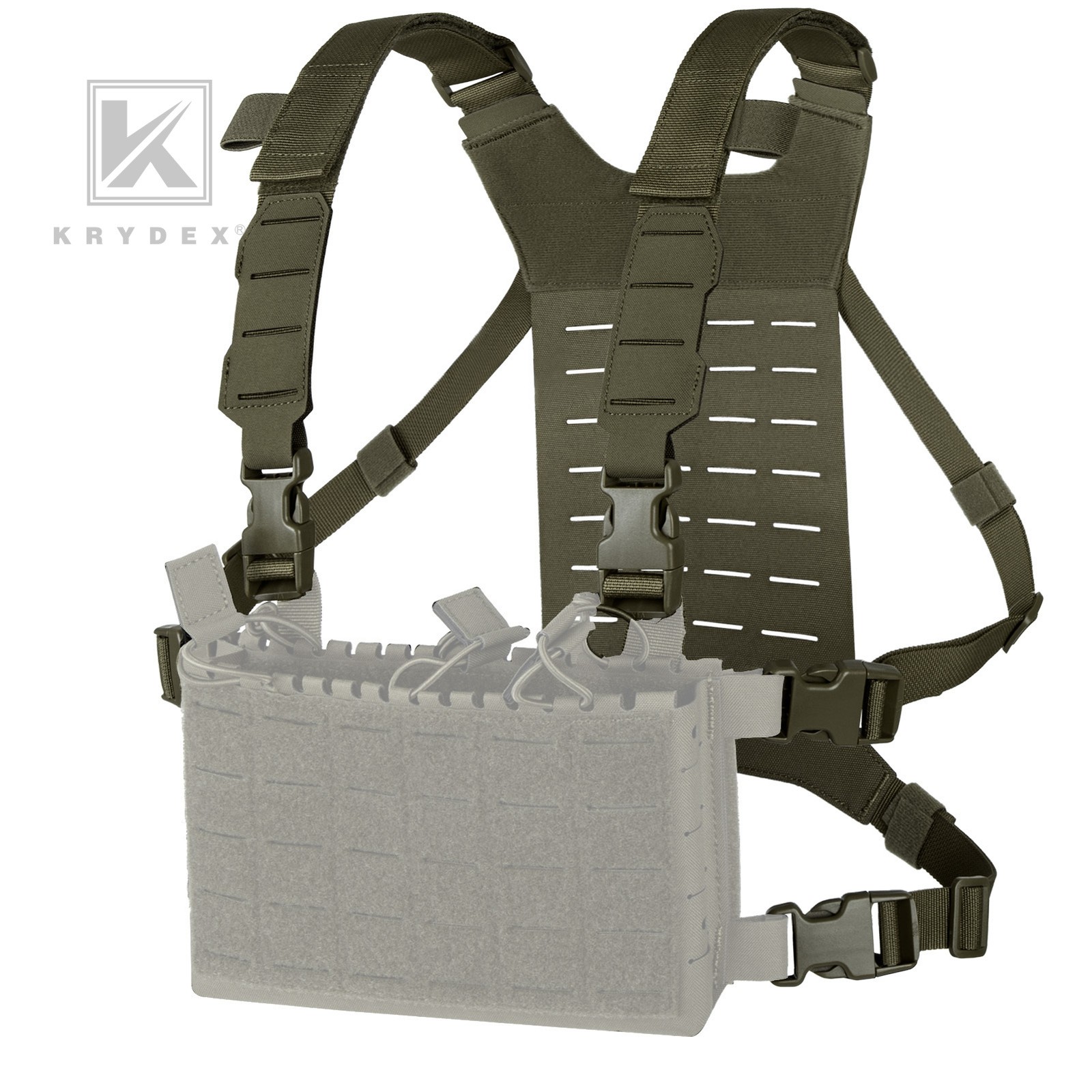 Krydex Tactical Chest Rig Shoulder Strap with Back MOLLE Panel Harness Vest RG