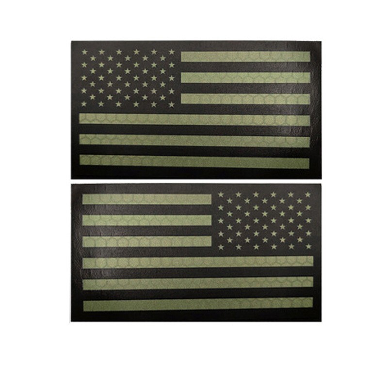 REFLECTIVE IR US AMERICAN REVERSE LEFT RIGHT SHOULDER 2 HOOK PATCHES BLACK