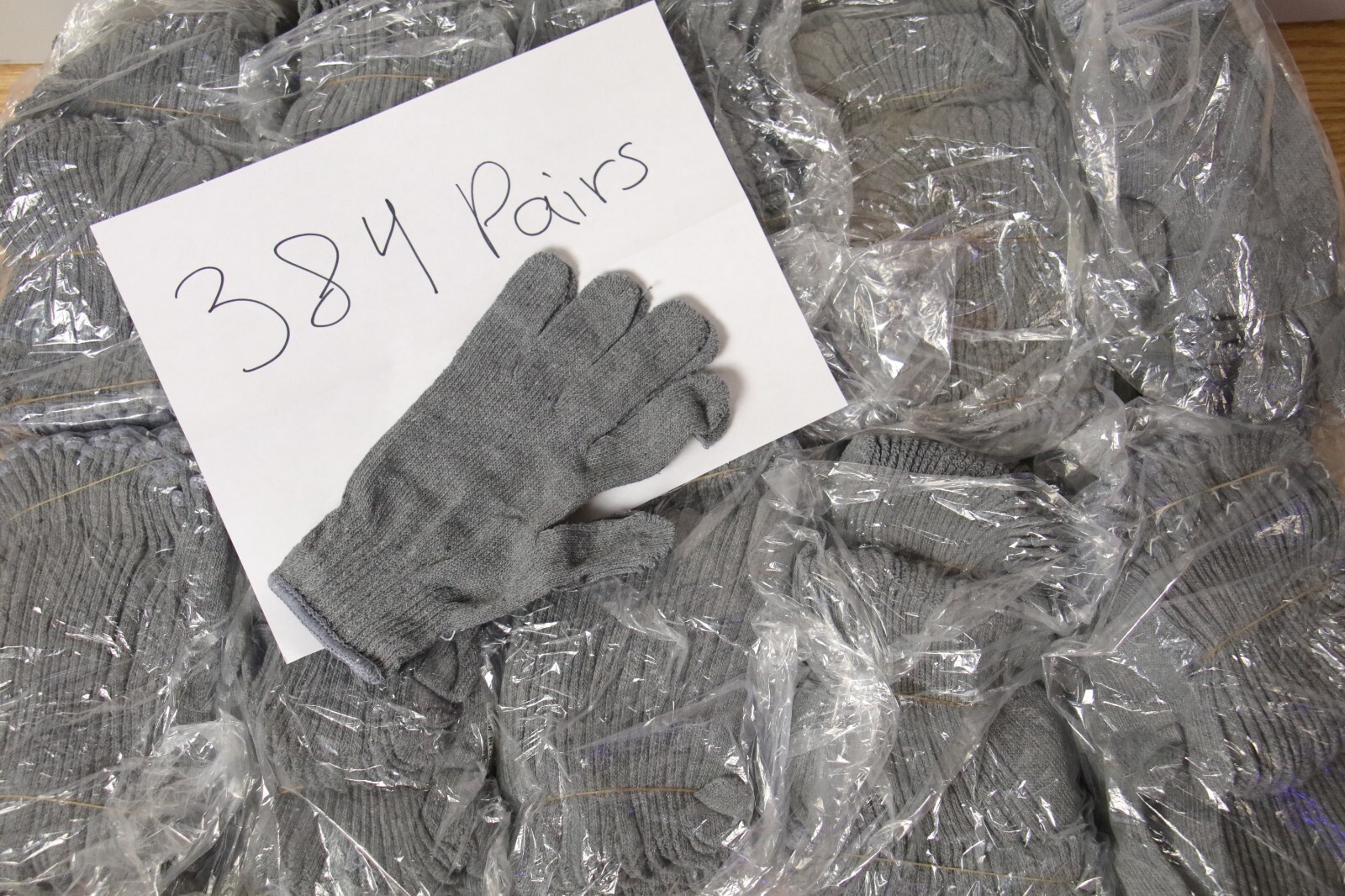 384 PAIRS GRAY STRING KNIT POLY COTTON WINTER WORK GLOVES - GRAY - LARGE  LOT
