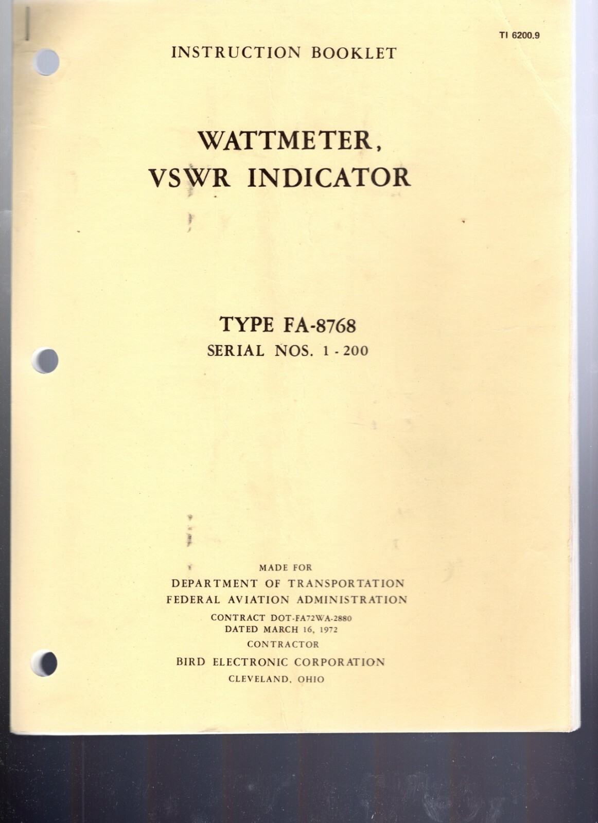 Original Bird FA-8768 Wattmeter VSWR Indicator Instruction Booklet 1972