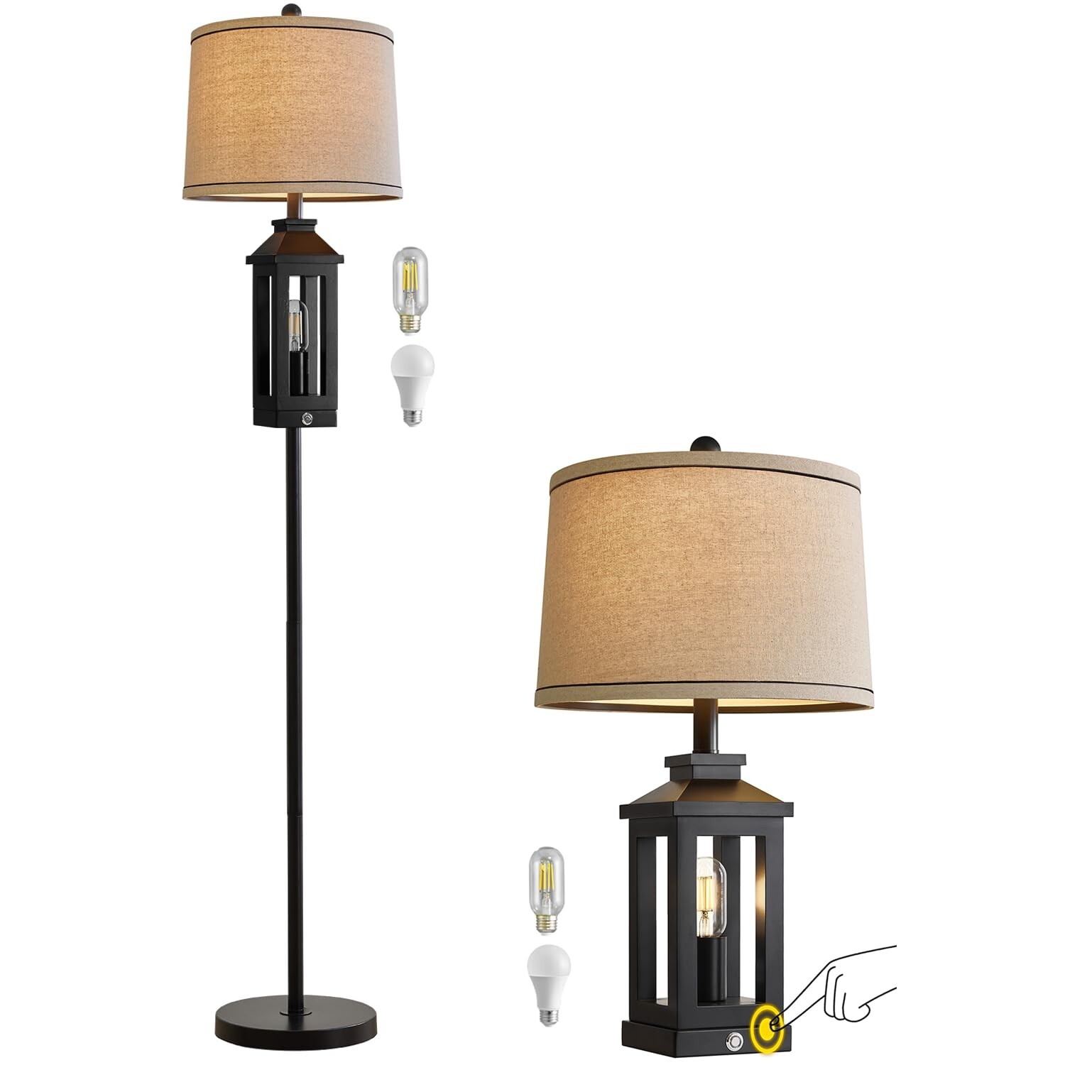 23.75" Retro Farmhouse Black Table Lamp for Living Room & 63" Floor Lamps for...