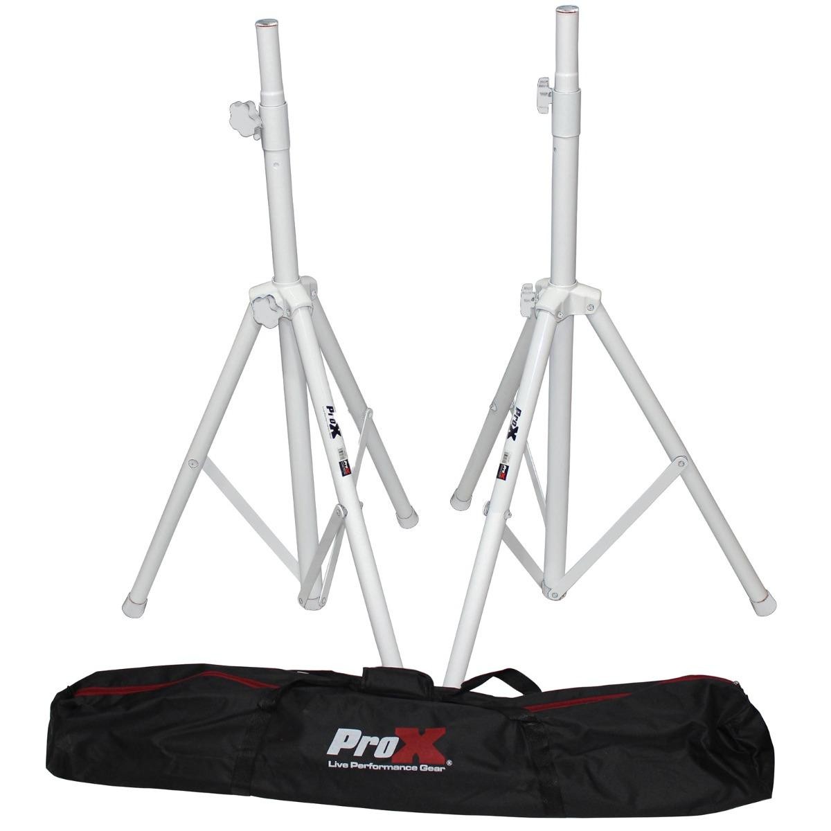 ProX T-SS28P White 4-7' Heavy Duty Speaker Tripod Stand Set with Case