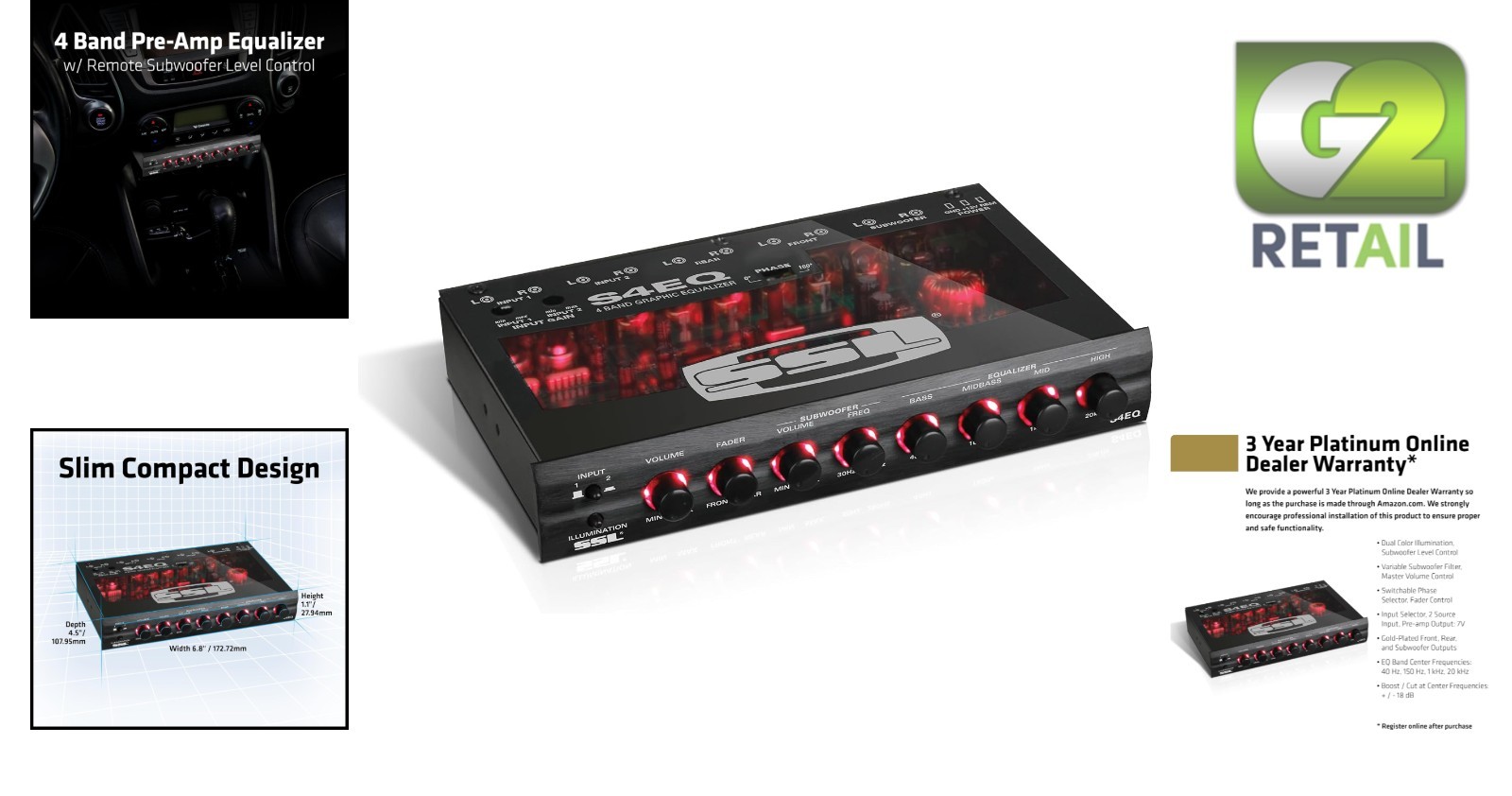 Compact 4-Band Car Audio Equalizer with Wireless Setup & Adjustable Bass Control