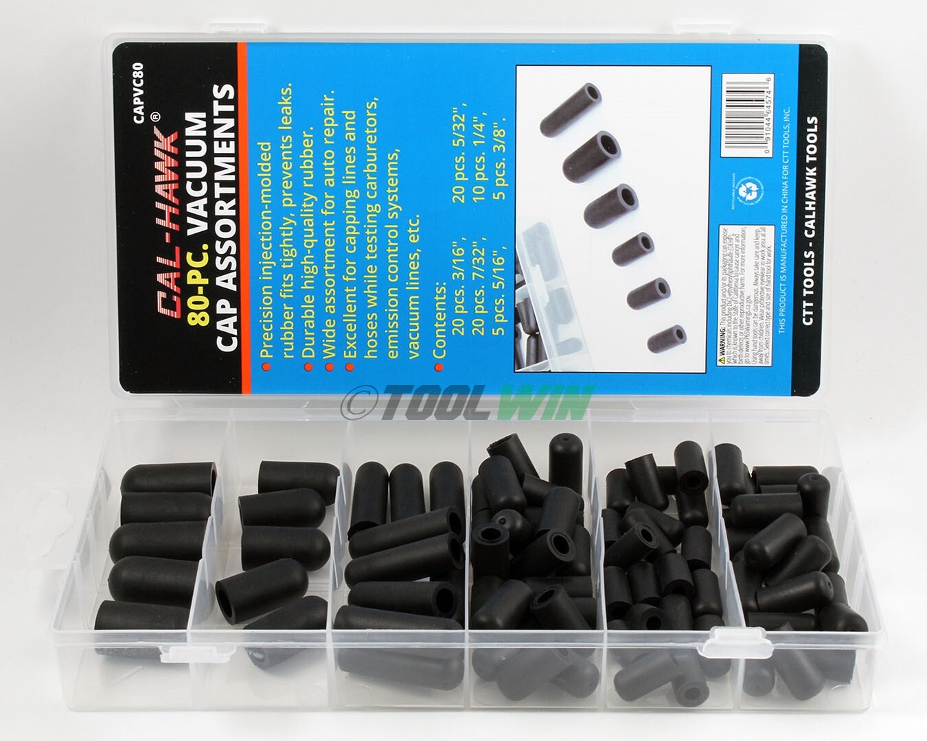 80 pc Carburetor & Vacuum Rubber Cap Assortment Set 5/32" -3/8" Auto Repair Kit