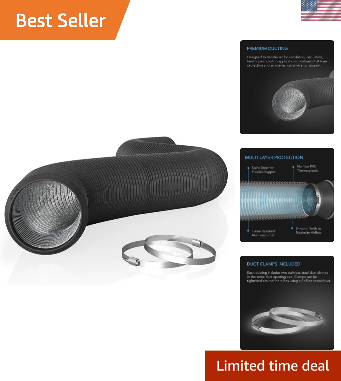 25 Feet Flexible Aluminum Ducting - 6-Inch, Ideal for Ventilation Applications