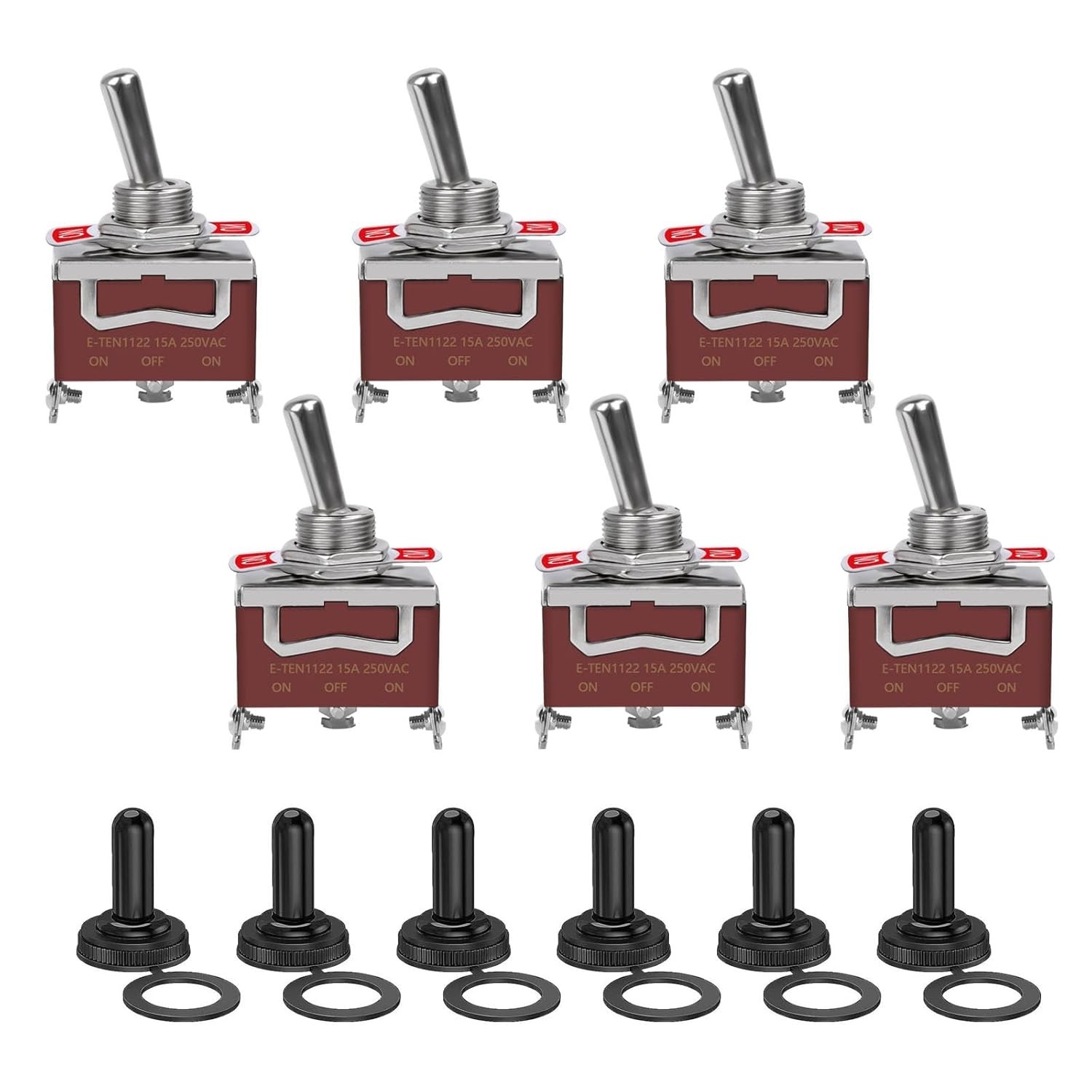 6 Pack Toggle Switch, 3 Pin 12V DC 30A/250V AC 15A, Heavy Duty SPDT on off on Sw
